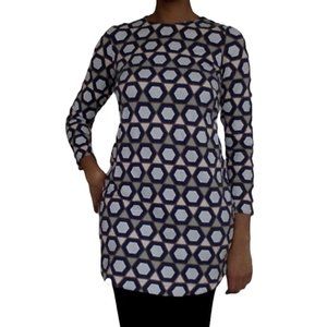 H&M Blue/White Hexagonal Patterned Tunic Dress